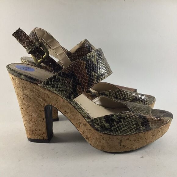 Adrienne Vittadini Yancy womens heeled sandals snake leather brown size 7.5 - Picture 1 of 9